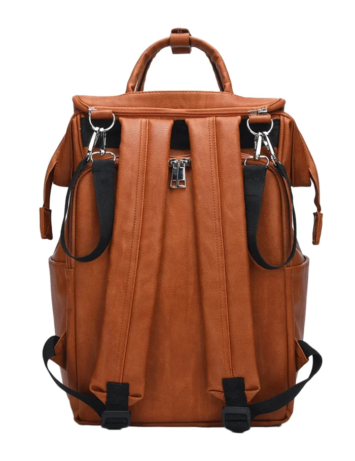 Fashionable PU Leather Diaper Backpack With Flap Back