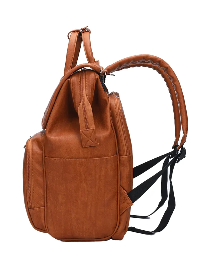 Fashionable PU Leather Diaper Backpack With Flap Side