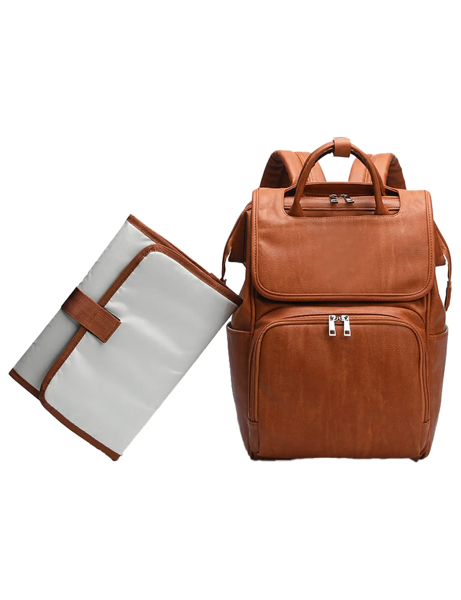 Fashionable PU Leather Diaper Backpack With Flap